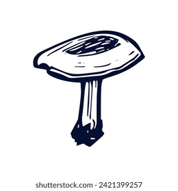 Handmade blockprint mushroom vector motif clipart in folkart scandi style. Simple monochrome linocut fungi shapes with naive rural lineart.