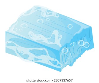 Handmade blue soap bar with foam and bubbles. Vector isolated cartoon illustration of natural hygiene cleaning product.