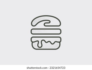 Handmade burger vintage line art with cheese