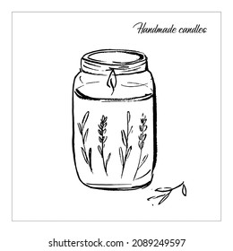 Handmade candle in a jar. Ink illustration.