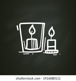 Handmade candles chalk icon. Create your own candles using dry flowers. Enjoy the beautiful light of fire. Romantic aura concept. Isolated vector illustration on chalkboard