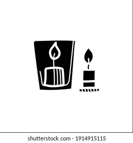 Handmade candles glyph icon. Create your own candles using dry flowers. Enjoy the beautiful light of fire. Romantic aura concept. Filled flat sign. Isolated silhouette vector illustration