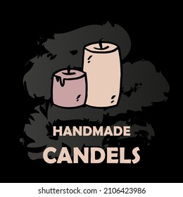 handmade candles picture for logo, poster, card, postcard.  Vector illustration isolated on black background.