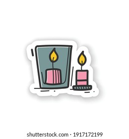 Handmade candles sticker . Create your own candles using dry flowers. Enjoy the beautiful light of fire. Romantic aura badge for designs. Craft hobby vector emblem