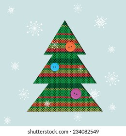 Handmade card with knitted christmas tree and snowflakes 