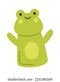 Handmade cartoon frog puppet flat icon Soft toys. Vector illustration