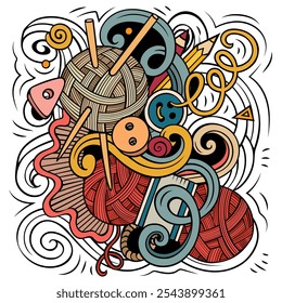 Handmade cartoon vector illustration. Colorful detailed composition with lot of Crafts objects and symbols. All items are separate