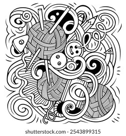 Ilustração de vetor de desenho animado artesanal. Composição detalhada esboçada com muitos objetos e símbolos de artesanato. Todos os itens são separados