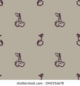 Impresión de cerezo en bloques tallados a mano sin fisuras. Fondo de la silueta folclórica rústica. Ilustración de estilo escandi o indio. Tejidos étnicos, moda primitiva por todo el diseño. 