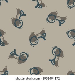 Patrón transparente de la cereza de impresión en bloques tallados hechos a mano. Fondo de la silueta folclórica rústica e ingenua. Decoración de estilo escandaloso moderno. Tejidos étnicos, moda primitiva por todo el diseño. 