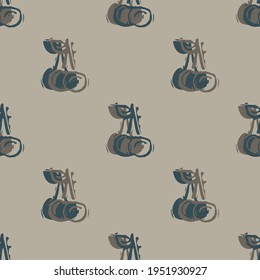 Handmade carved block print cherry seamless pattern. Rustic naive folk silhouette illustration background. Modern scandi style decorative. Ethnic textiles, primitive fashion all over design. 