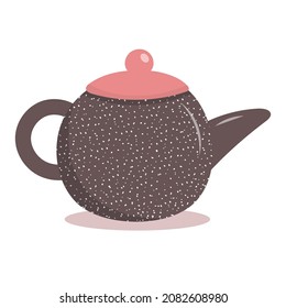 Handmade ceramic tableware. Craft utensils for breakfast, lunch and dinner, teapot. Handmade texture. Vector illustration
