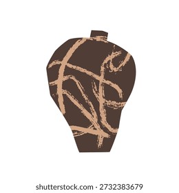 Handmade ceramic vase design. Hand-made handcrafted ceramics, imperfect irregular asymmetric shape, rough painted texture, grunge pattern. Flat vector illustration isolated on white background.