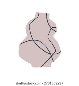 Jarrón de cerámica hecho a mano. Cerámica hecha a mano. Vajilla artesanal, textura áspera, patrón de garabatos, forma irregular. Gres moderno, loza. Ilustración vectorial plana aislada sobre fondo blanco