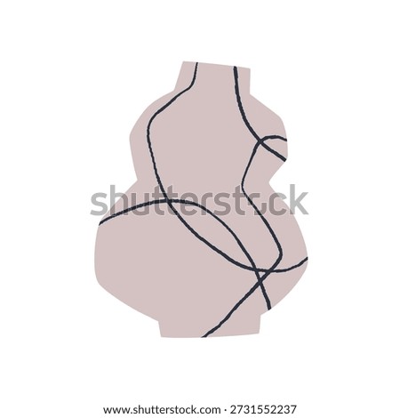 Handmade ceramic vase. Hand-made pottery. Handcrafted crockery, rough texture, scribble pattern, irregular shape. Modern stoneware, earthenware. Flat vector illustration isolated on white background