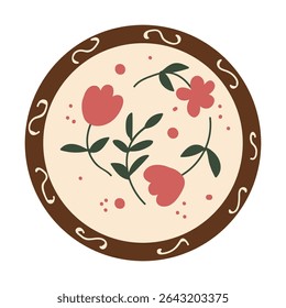 Handmade ceramics pottery. Kitchen utensils. Traditional shapes and patterns. Creativity and art. Hand drawn flat vector illustration isolated on white background

