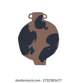 Cerámica artesanal. Jarrón de cerámica pintado texturizado con dibujo de artesanía abstracta, patrón. Forma redondeada de cerámica imperfecta. Moderno gres vanguardista. Ilustración vectorial plana aislada sobre fondo blanco