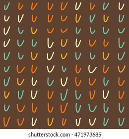 Handmade childish doodle check seamless abstract pattern background. Hand drawn motley check isolated on brown cover. Coffee theme colors.