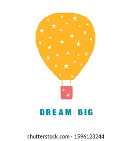 Handmade childish paper cut hot air balloon background. Simple graphic artwork for use in design for birthday card, party invitation, shop sale poster etc..