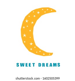 Handmade childish paper cut moon background. Simple graphic moon artwork for use in design for birthday card, party invitation, shop sale poster etc..