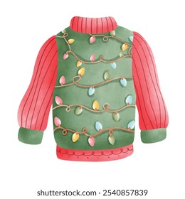 Handmade christmas sweaters with isolated icons of new year festive decorations and handicraft clothes goods vector illustration.