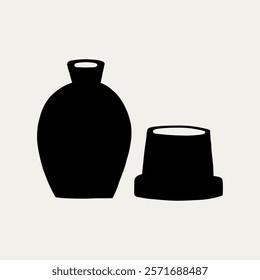 Handmade Clay Pottery Art Ceramic Utensil Black Silhouette. Different Pottery Shape Silhouette Decor. Hand Drawn Vector Illustration