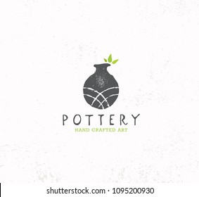 Handmade Clay Pottery Workshop. Artisanal Creative Craft Sign Concept. Organic Illustration On Textured Background.  