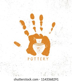 Handmade Clay Pottery Workshop. Artisanal Creative Craft Sign Concept. Organic Illustration On Textured Rough Background.