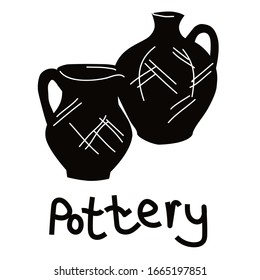 Handmade Clay Pottery Workshop. Artisanal Creative Craft Sign Concept. vector flat iilustration with lettering