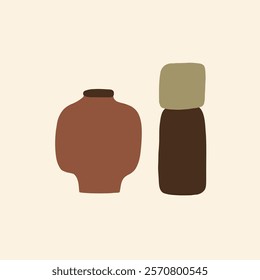 Handmade Clay Simple Pottery Art Ceramic Utensil. Different Pottery Shape Silhouette Decor. Hand Drawn Vector Illustration