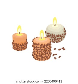 Handmade coffee bean candles vector illustration. Bathing or beauty scented accessory isolated on white background. Aromatherapy, relaxation, spa, cosmetics concept.