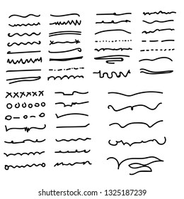 Handmade Collection Set Underline Stokers In Marker Brush Doodle Style Different Shapes . Vector / Illustration