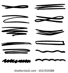 Handmade Collection Set of Underline Strokes in Marker Brush Doodle Style Various Shapes