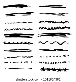 Handmade Collection Set of Underline Strokes in Marker Brush Doodle Style Various Shapes