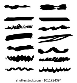 Handmade Collection Set of Underline Strokes in Marker Brush Doodle Style Various Shapes