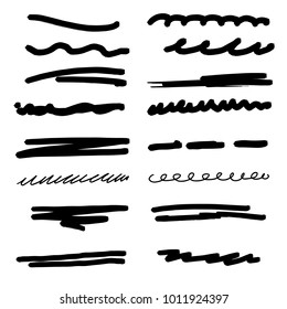 Handmade Collection Set of Underline Strokes in Marker Brush Doodle Style Various Shapes