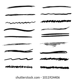 Handmade Collection Set of Underline Strokes in Marker Brush Doodle Style Various Shapes