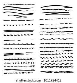 Handmade Collection Set of Underline Strokes in Marker Brush Doodle Style Various Shapes