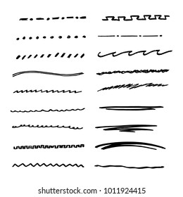 Handmade Collection Set of Underline Strokes in Marker Brush Doodle Style Various Shapes