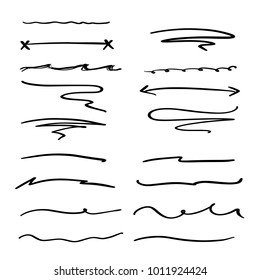 Handmade Collection Set of Underline Strokes in Marker Brush Doodle Style Various Shapes