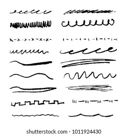 Handmade Collection Set of Underline Strokes in Marker Brush Doodle Style Various Shapes