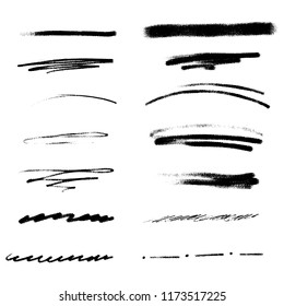 Handmade Collection Set of Underline Strokes in Marker Brush Doodle Style and Various Shapes