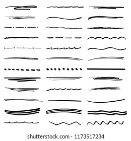 Handmade Collection Set of Underline Strokes in Marker Brush Doodle Style and Various Shapes