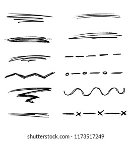 Handmade Collection Set of Underline Strokes in Marker Brush Doodle Style and Various Shapes