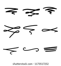 Handmade Collection Set of Underline Strokes in Marker Brush Doodle Style and Various Shapes