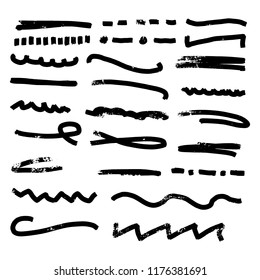 Handmade Collection Set of Underline Strokes in Marker Brush Doodle Style Various Shapes