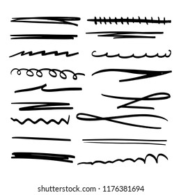Handmade Collection Set of Underline Strokes in Marker Brush Doodle Style Various Shapes