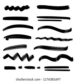 Handmade Collection Set of Underline Strokes in Marker Brush Doodle Style Various Shapes