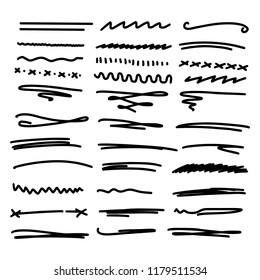 Handmade Collection Set of Underline Strokes in Marker Brush Doodle Style Various Shapes That Can be Used in many ways