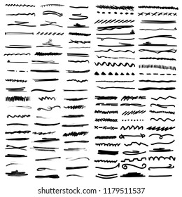 Handmade Collection Set of Underline Strokes in Marker Brush Doodle Style Various Shapes That Can be Used in many ways